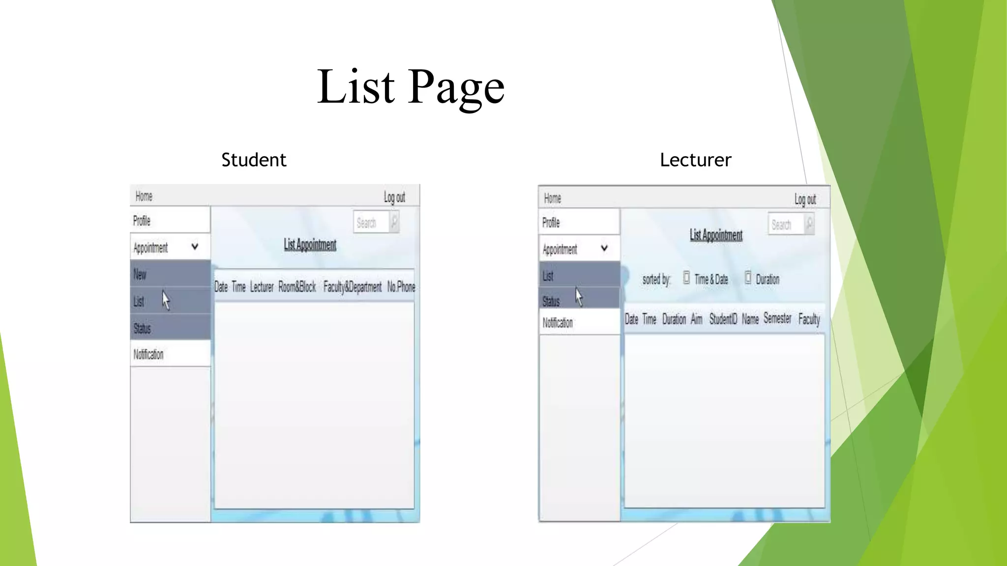 List Page
Student Lecturer
 