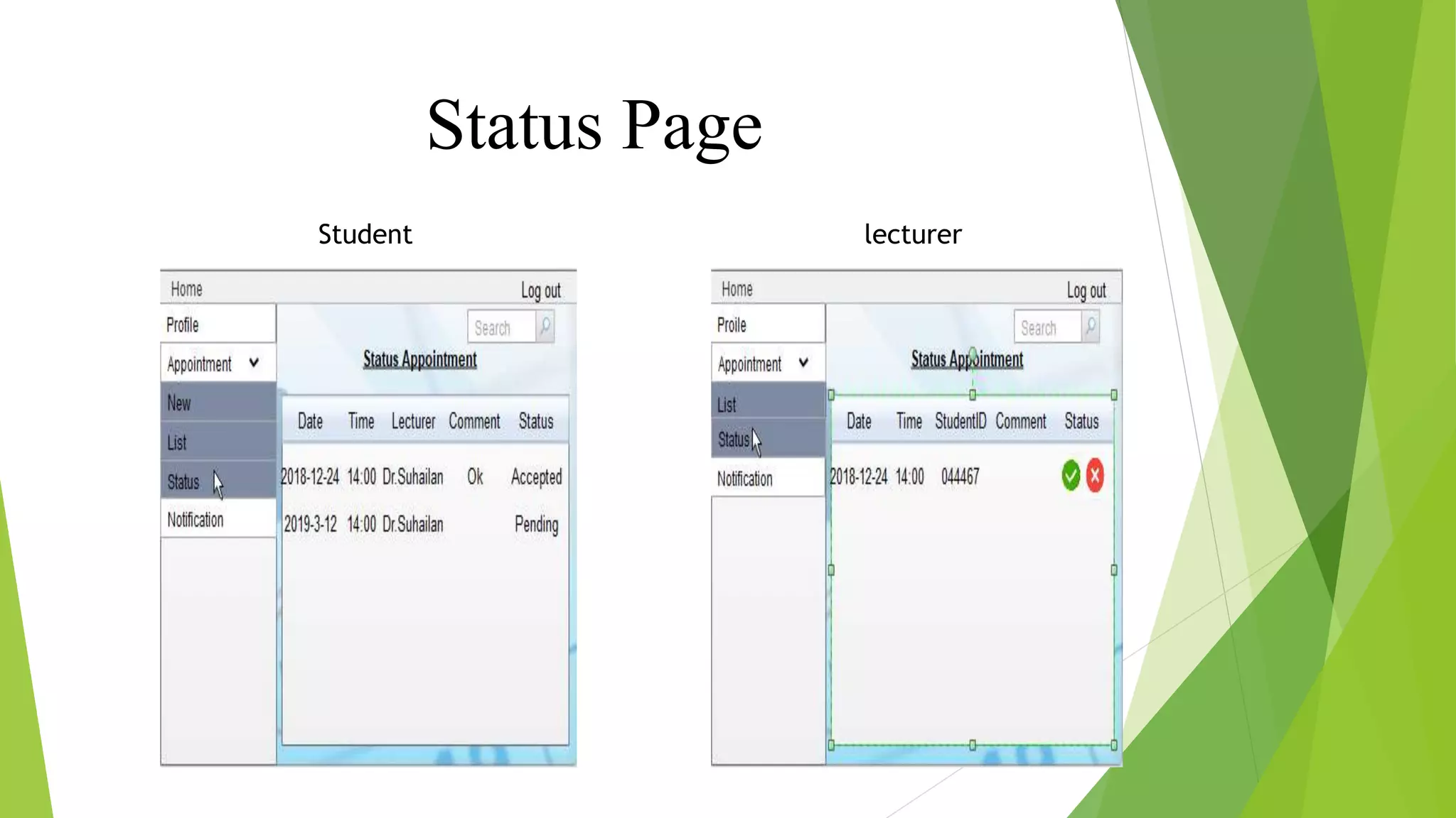 Status Page
Student lecturer
 
