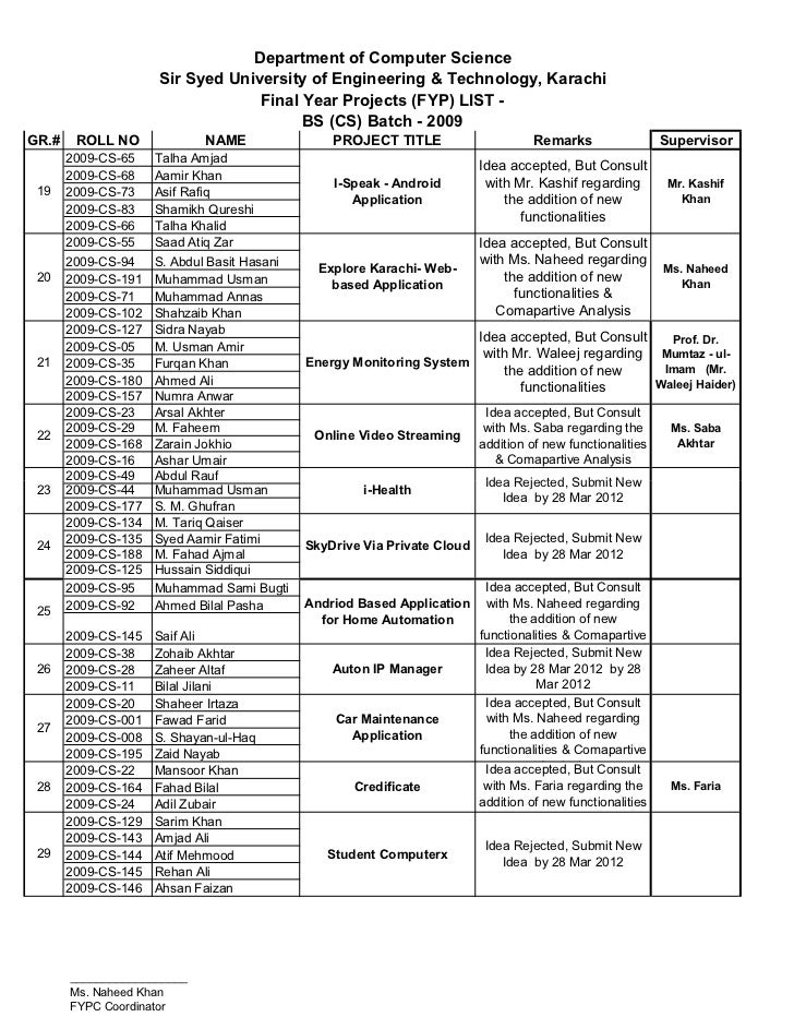 fyp list batch 2009 project approval rejected list ms project title