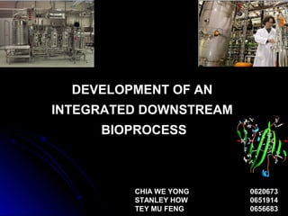DEVELOPMENT OF AN
INTEGRATED DOWNSTREAM
BIOPROCESS
CHIA WE YONG 0620673
STANLEY HOW 0651914
TEY MU FENG 0656683
 