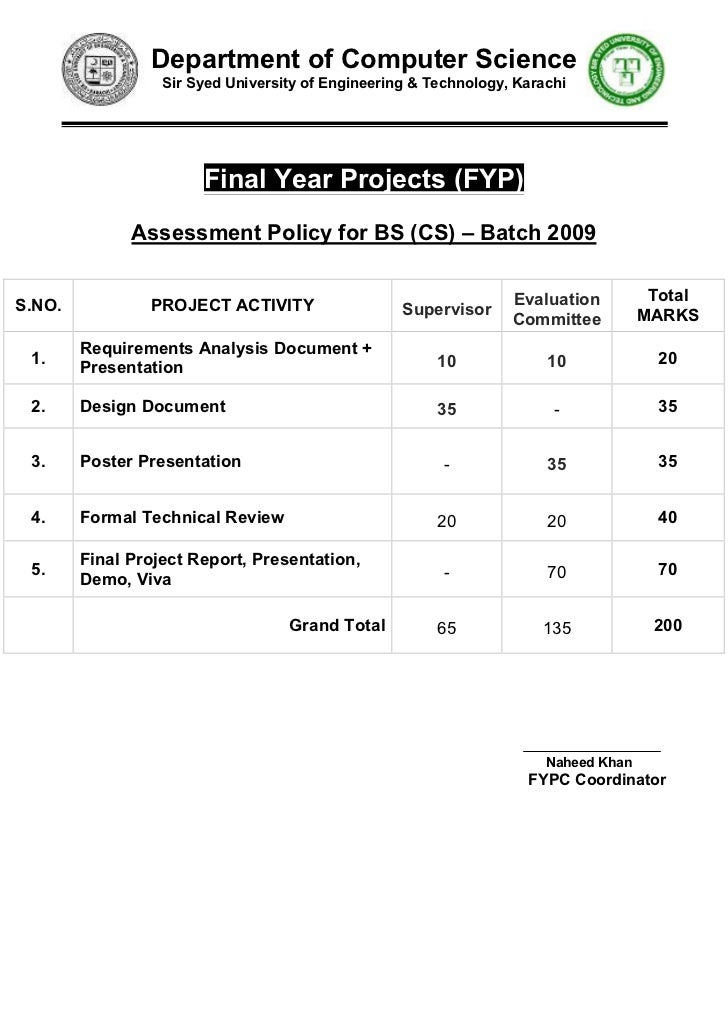 Fyp timeline & assessment policy batch 2009
