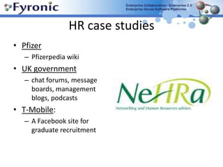    Innocentive Realising the Social Media potentialHR can:improve the effectiveness of HR strategymake the most of scarce HR budgetsengage employeesidentify expertscommunicate with employeessource mentors, contingency workersgenerate ideasIdentify available skills & skill gapschart career pathsenable succession planning