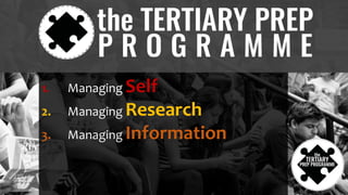 1. Managing Self
2. Managing Research
3. Managing Information
 