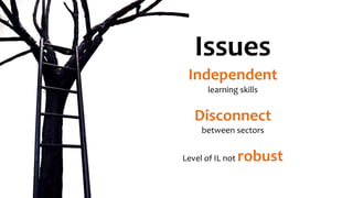 Issues
Independent
learning skills
Disconnect
between sectors
Level of IL not robust
 