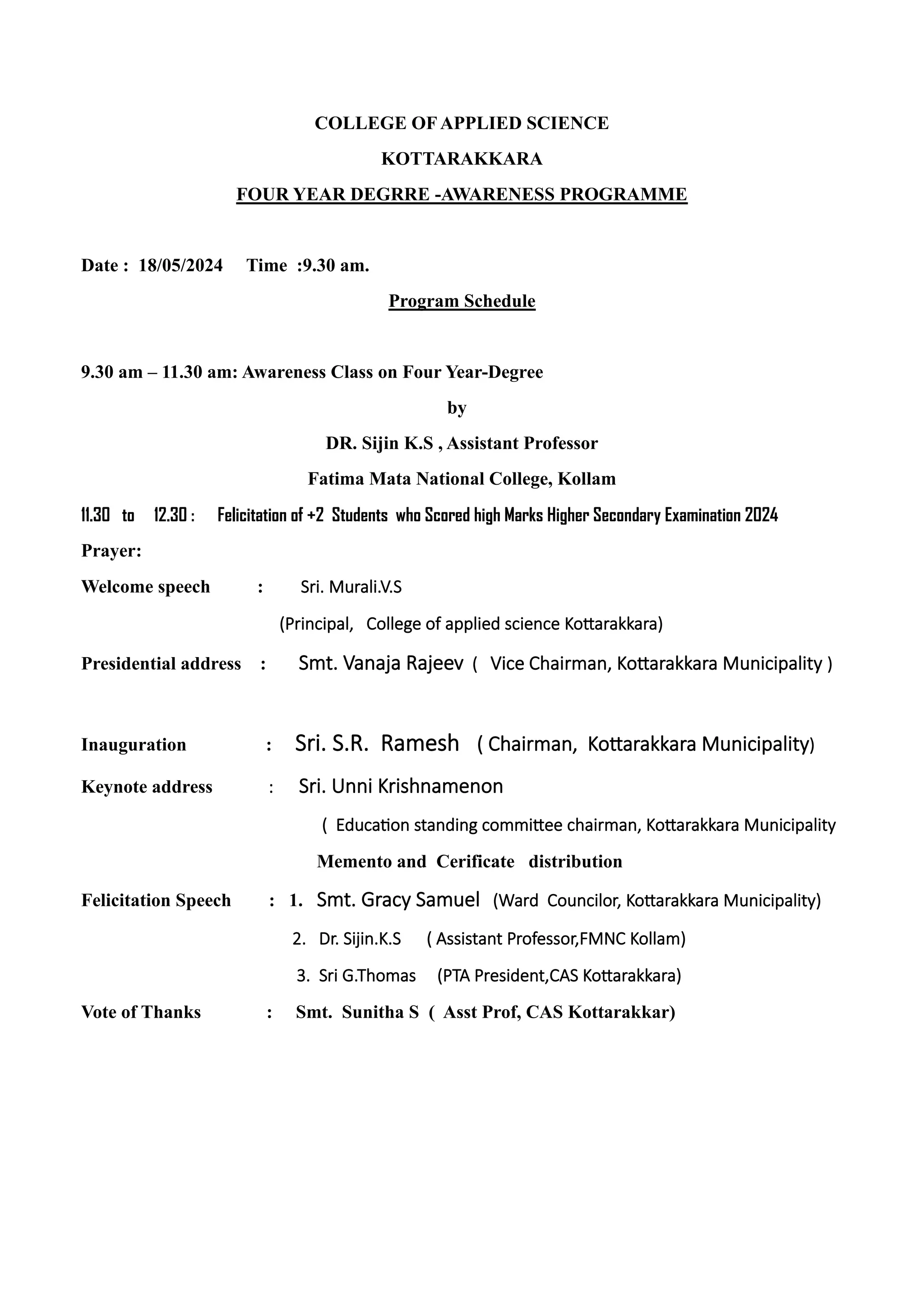 FYUGP AWARENESS PRGRMMME SCHEDULE REFERENCE | PDF