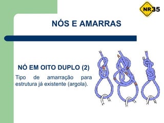 NÓS E AMARRAS
NÓ EM OITO DUPLO (2)
Tipo de amarração para
estrutura já existente (argola).
35
 