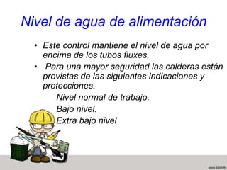 Calderas de Hogar Interior.En este tipo de calderas, veremos las características de funcionamiento de la caldera con tubos hogares "cornualles". Estas calderas están formadas por un cuerpo cilíndrico principal de fondos planos o convexos, conteniendo en su interior uno o dos grandes tubos sumergidos en agua, en cuya parte anterior se instala el hogar.El montaje se hace en mampostería, sobre soportes de fierro fundido, dejando un canal para que los humos calienten a la caldera por el interior en su recorrido hacia atrás, donde se conducen por otro canal a la chimenea.