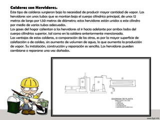  1890  Primera regla para dimensionar calderasSiglo XX 1900  Primeras calderas con tubos sin costura            Alimentadores de velocidad variable 1905  Atomización a vapor de en quemadores de petróleo