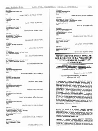 Lunes 5 de diciembre de 2016		 GACETA OFICIAL DE LA REPÚBLICA BOLIVARIANA DE VENEZUELA	 432.389
 