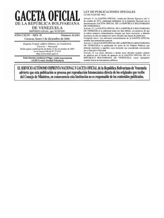 AÑO CXLIV - MES II		 Número 41.045
Caracas, lunes 5 de diciembre de 2016
 