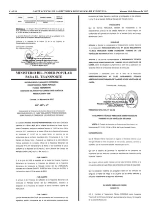 433.920 GACETA OFICIAL DE LA REPÚBLICA BOLIVARIANA DE VENEZUELA		 Viernes 10 de febrero de 2017
MINISTERIO DEL PODER POPULAR
PARA EL TRANSPORTE
 