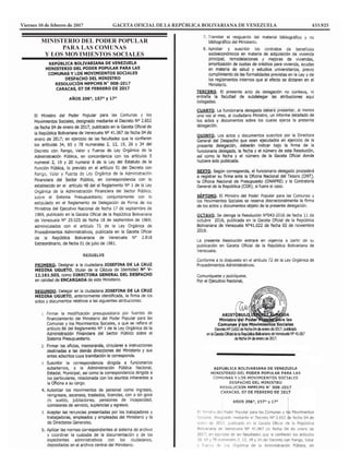 Viernes 10 de febrero de 2017		 GACETA OFICIAL DE LA REPÚBLICA BOLIVARIANA DE VENEZUELA		 433.925
MINISTERIO DEL PODER POPULAR
PARA LAS COMUNAS
Y LOS MOVIMIENTOS SOCIALES
 