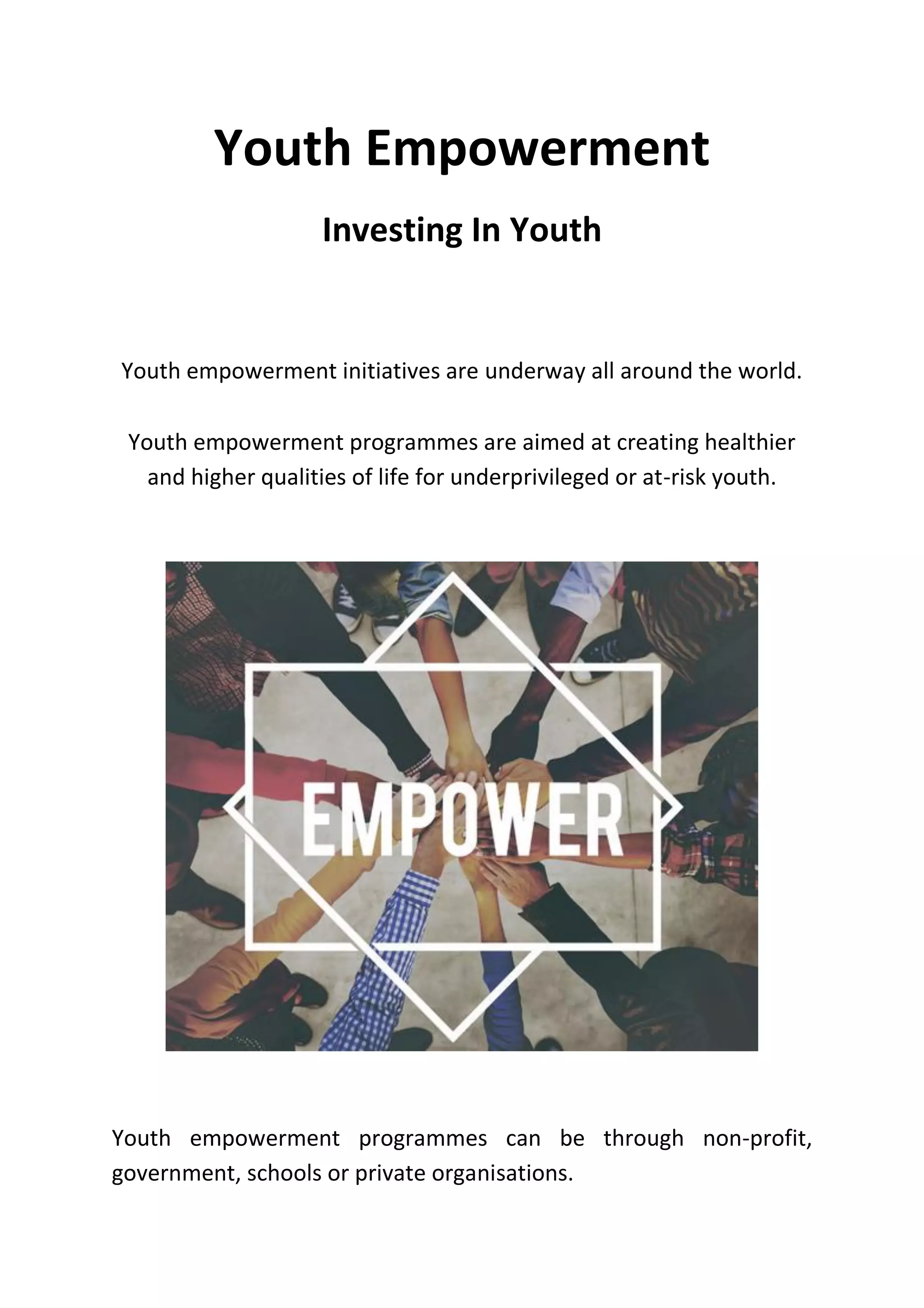 Youth Empowerment: Investing In Youth | PDF