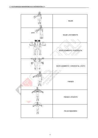 NTE G.050 SEGURIDAD DURANTE LACONSTRUCCIÓNNTE G.050 SEGURIDAD DURANTE LACONSTRUCCIÓN
BAJAR
BAJAR LENTAMENTE
DESPLAZAMIENTO HORIZONTAL
DESPLAZAMIENTO HORIZONTAL LENTO
PARADA
PARADA URGENTE
FIN DE MANIOBRA
65
 