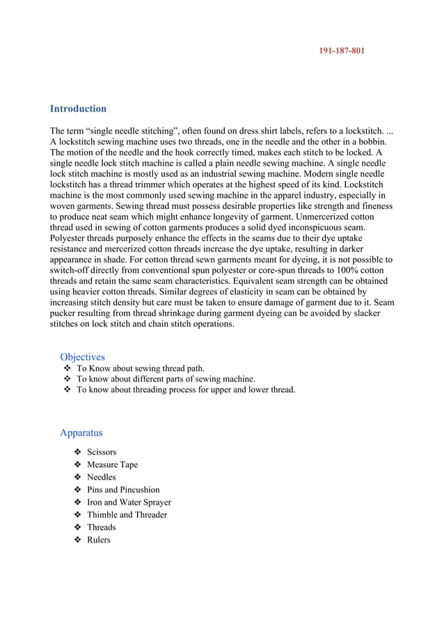 Study on threading process of an industrial Single Needle Lock Stitch (SNLS) (Plain) sewing m/c