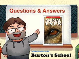Burton’s School
Developing the mind for success!
Animal Eyes
A Reading A–Z Level G Leveled Book
Word Count: 172
Visit www.readinga-z.com
for thousands of books and materials.
www.readinga-z.com
Written by
Pam Bull
Questions & Answers
 