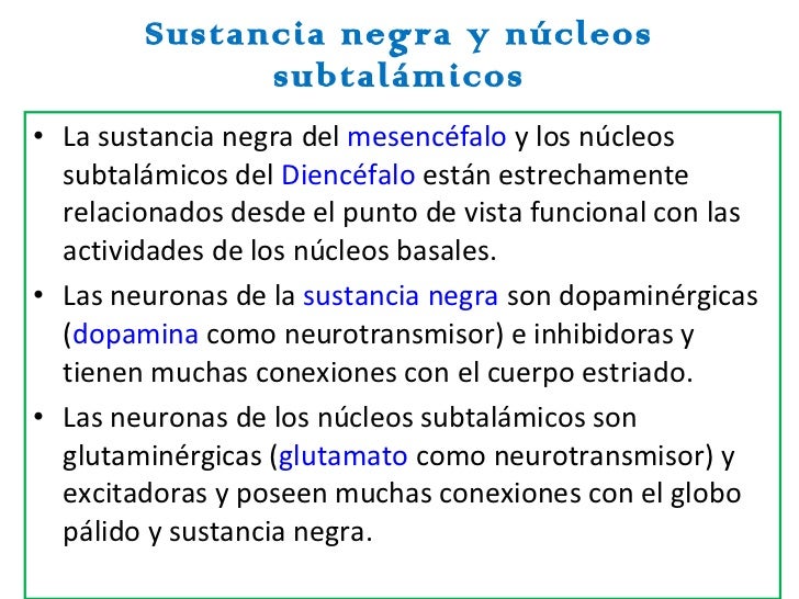Resultado de imagen de ganglios basales Sustancia negra y núcleos subtalámicos