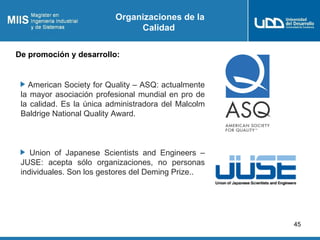Organizaciones de la
                               Calidad

De promoción y desarrollo:


   American Society for Quality ...
