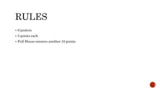 6 posters
 5 points each
 Full House ensures another 10 points
 