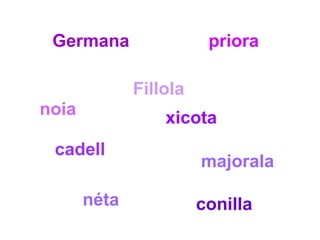 noia Germana priora Fillola xicota cadell majorala néta conilla 