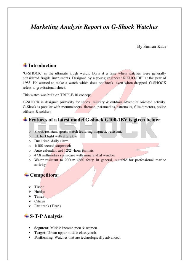 Marketing Analysis Report On G Shock Watches