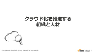 31
クラウド化を推進する
組織と人材
© 2016 Amazon Web Services, Inc. and its affiliates. All rights reserved.
 