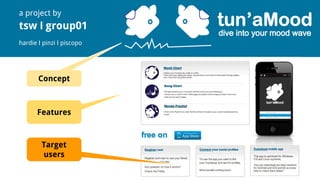 Features
a project by
tsw I group01
hardie I pinzi I piscopo
Concept
Target
users
 