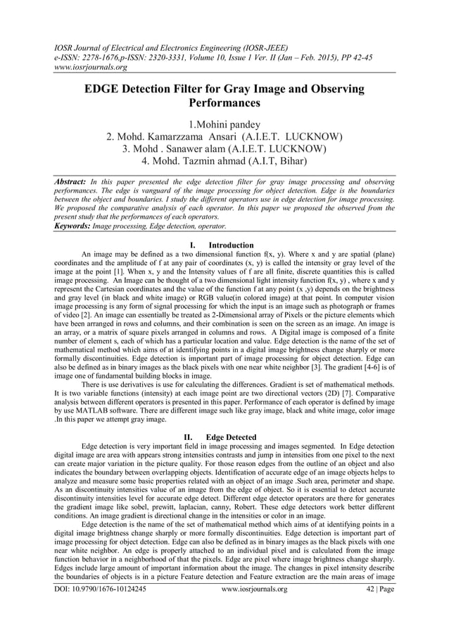 EDGE Detection Filter for Gray Image and Observing Performances | PDF