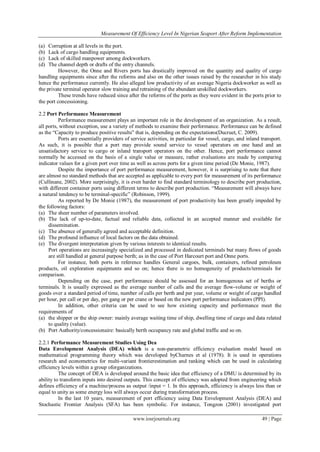Measurement of Efficiency Level in Nigerian Seaport after Reform Policy ...