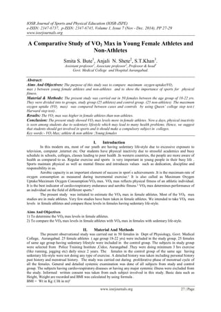 Vo2 Master Report.pdf A Comparative Study of VO2 Max in Young Female Athletes and Non ...