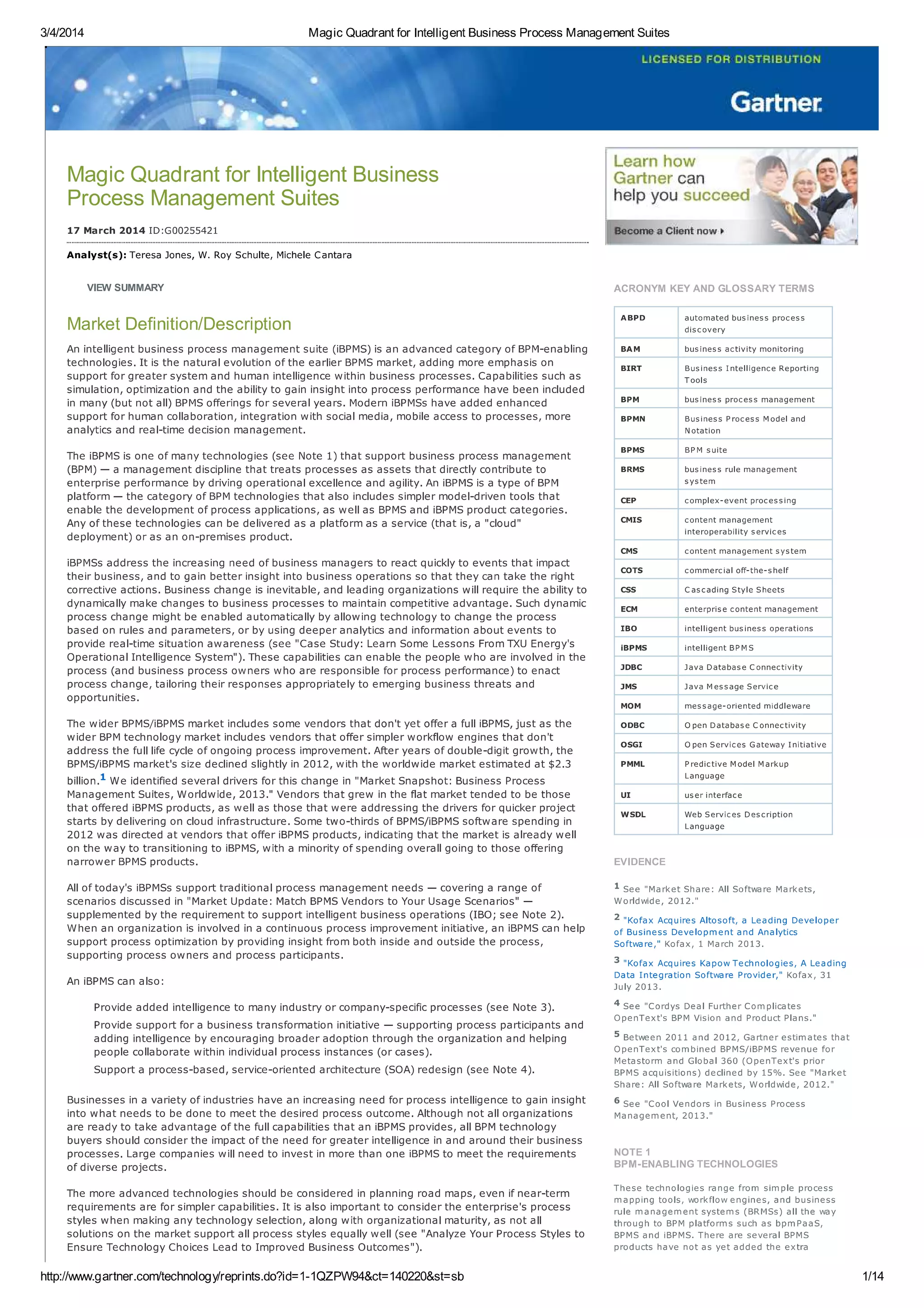 G03.2014 Intelligent Business Process Management Suites PDF