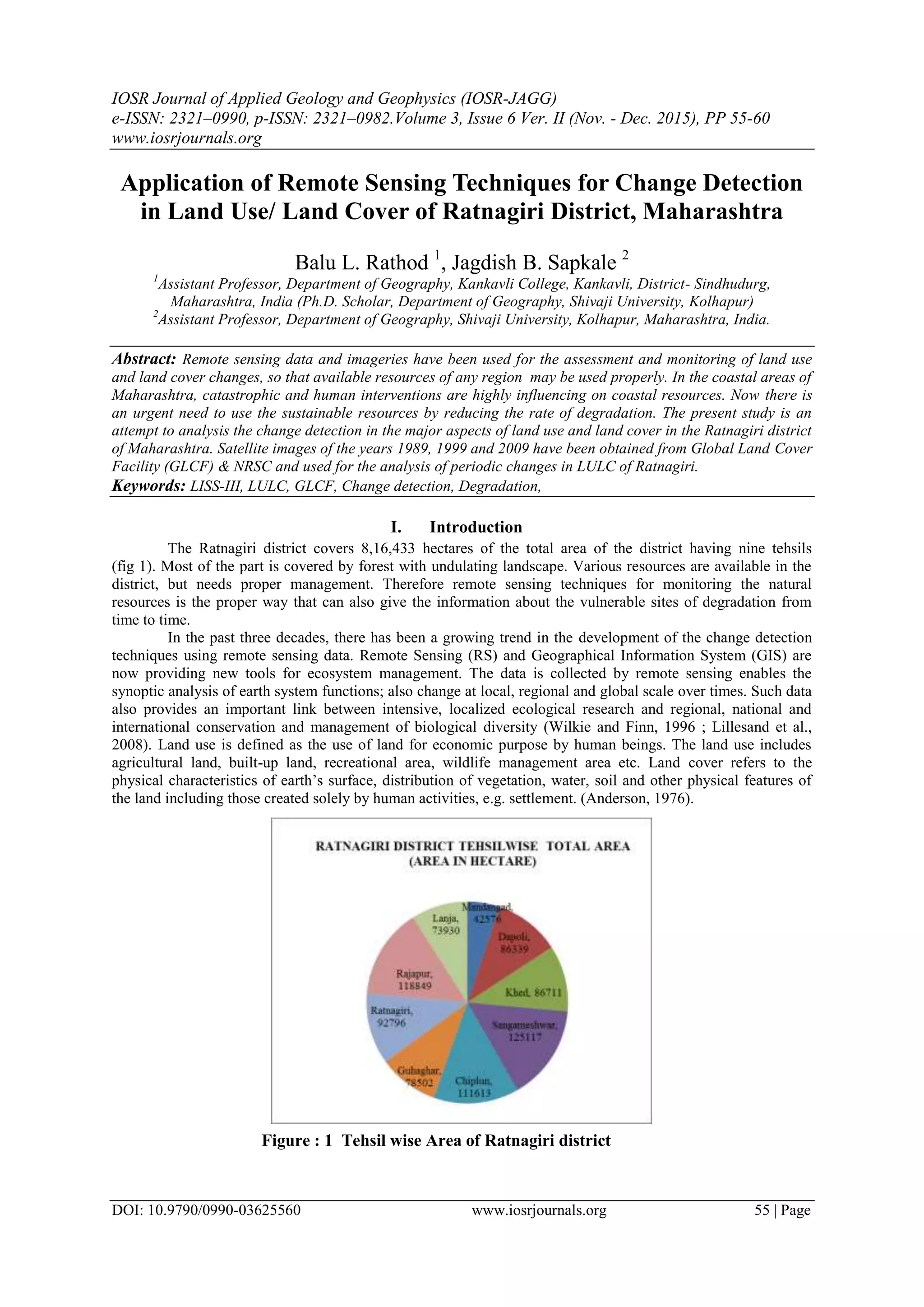 Application of Remote Sensing Techniques for Change Detection in Land ...