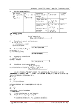To Improve Thermal Efficiency of 27mw Coal Fired Power Plant | PDF