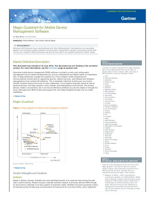 G05.2012 magic quadrant for mobile device management software