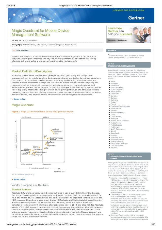 G05.2013 magic quadrant for mobile device management software