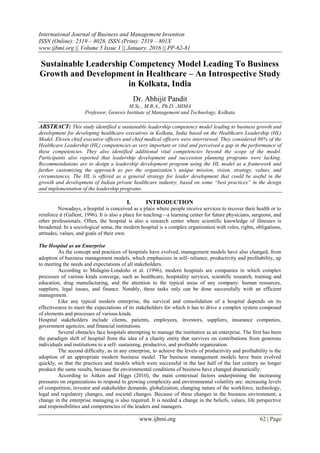 Sustainable Leadership Competency Model Leading To Business Growth and Development in Healthcare – An Introspective Study in Kolkata, India