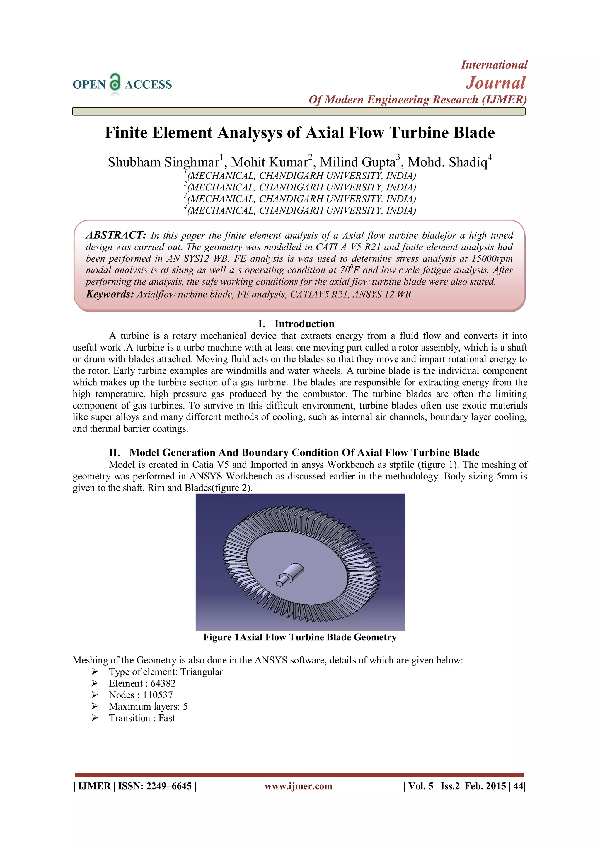 Finite Element Analysys of Axial Flow Turbine Blade | PDF