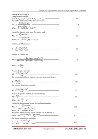 Design and experimental analysis of pipe in pipe heat exchanger | PDF
