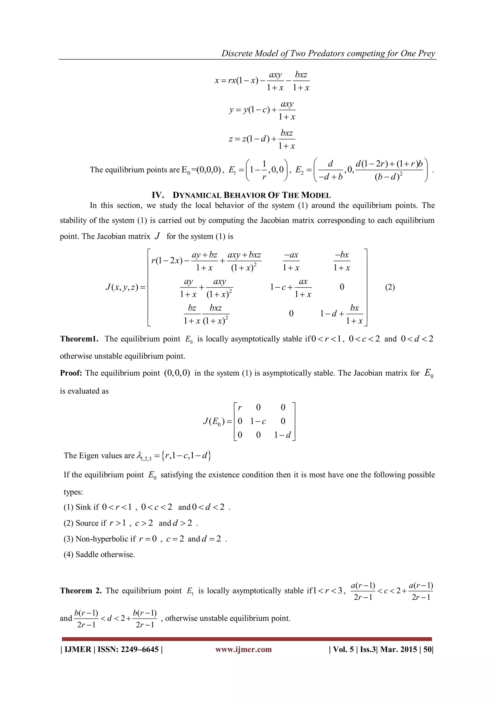 Discrete Model of Two Predators competing for One Prey | PDF ...