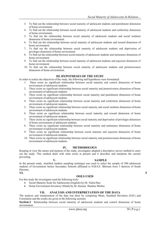 Social Maturity of Adolescents In Relation To Their Home Environment | PDF