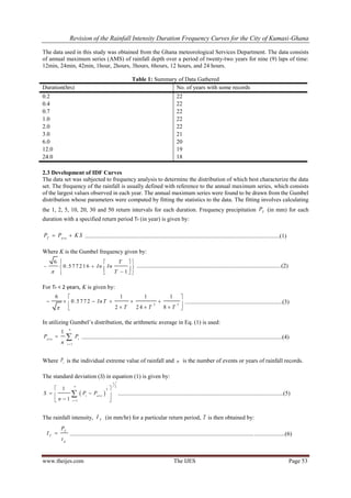 Revision of the Rainfall Intensity Duration Frequency Curves for the ...