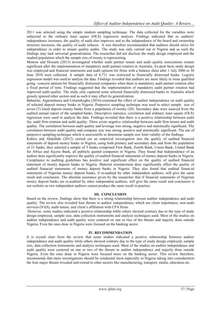 Audit Testing Conclusion Sample Effect of Auditor Independence on Audit Quality: A Review of Literature ...
