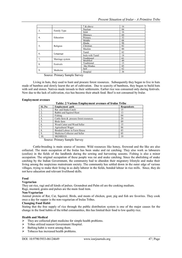 Present Situation of Irular - A Primitive Tribe | PDF