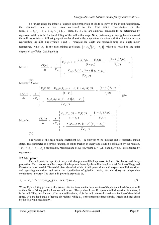 EnergyMassSize balance model for dynamic control of a wet open