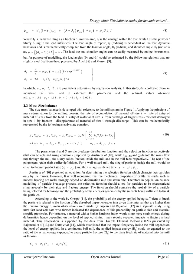 EnergyMassSize balance model for dynamic control of a wet open