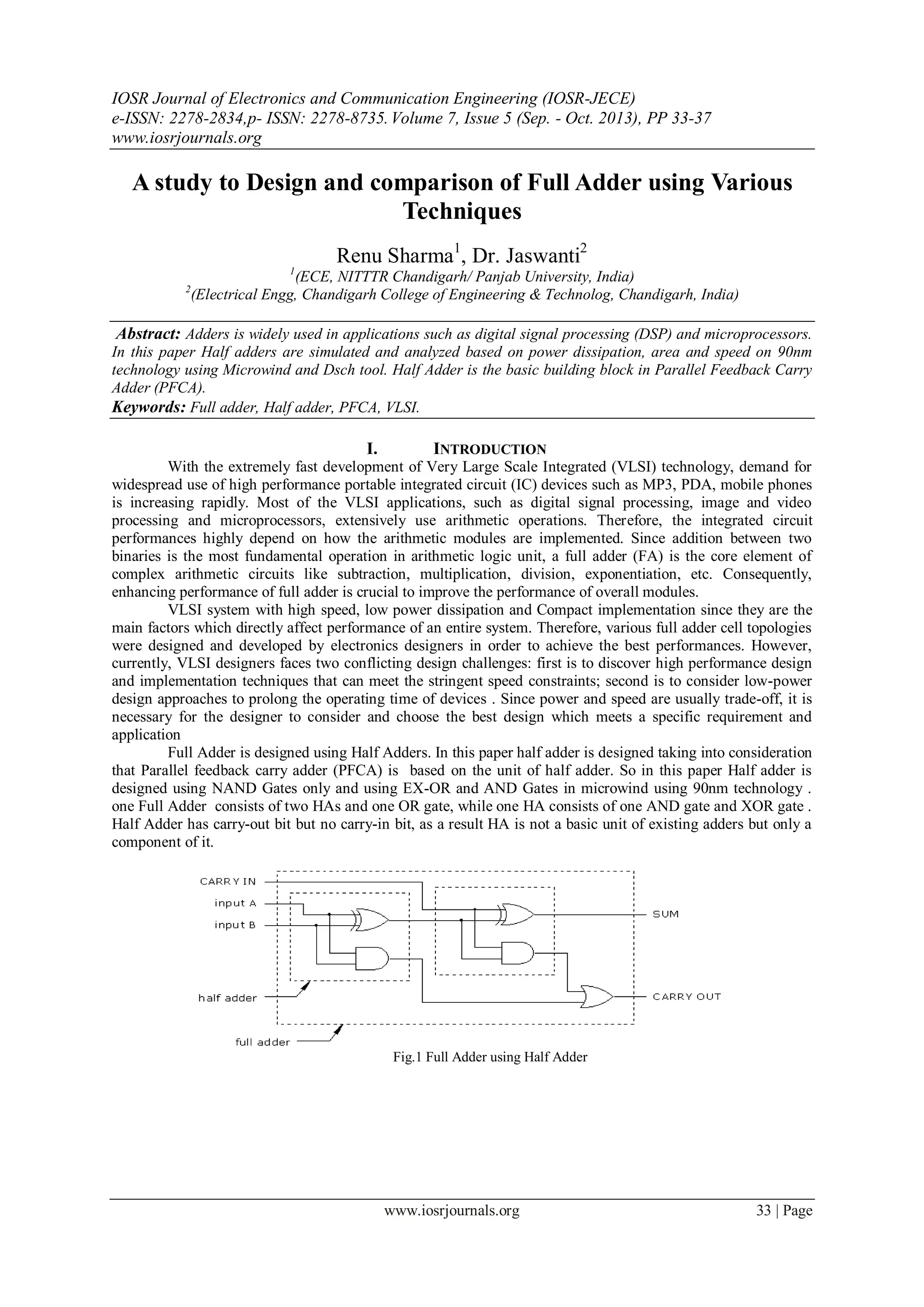 A study to Design and comparison of Full Adder using Various Techniques ...