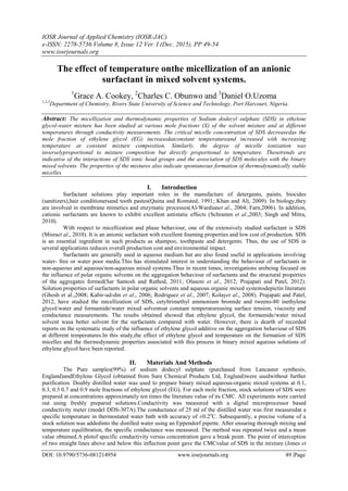 The effect of temperature onthe micellization of an anionic surfactant ...