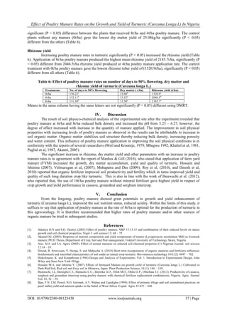 Effect of Poultry Manure Rates on the Growth and Yield of Turmeric ...