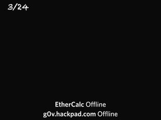 3/24
EtherCalc Offline
g0v.hackpad.com Offline
 