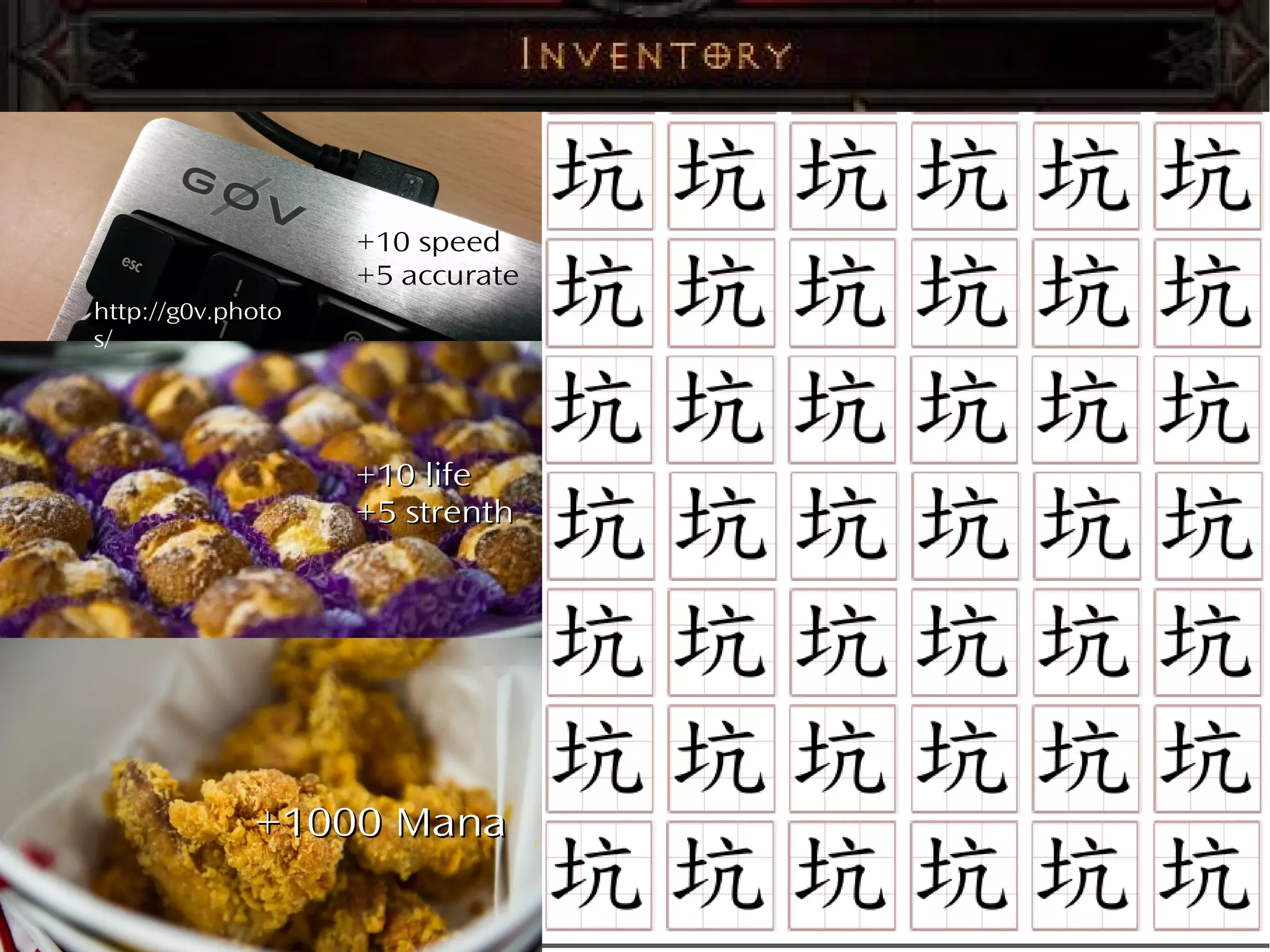 32
http://g0v.photos/
+10 speed
+5 accurate
+10 life+10 life
+5 strenth+5 strenth
+1000 Mana+1000 Mana
 